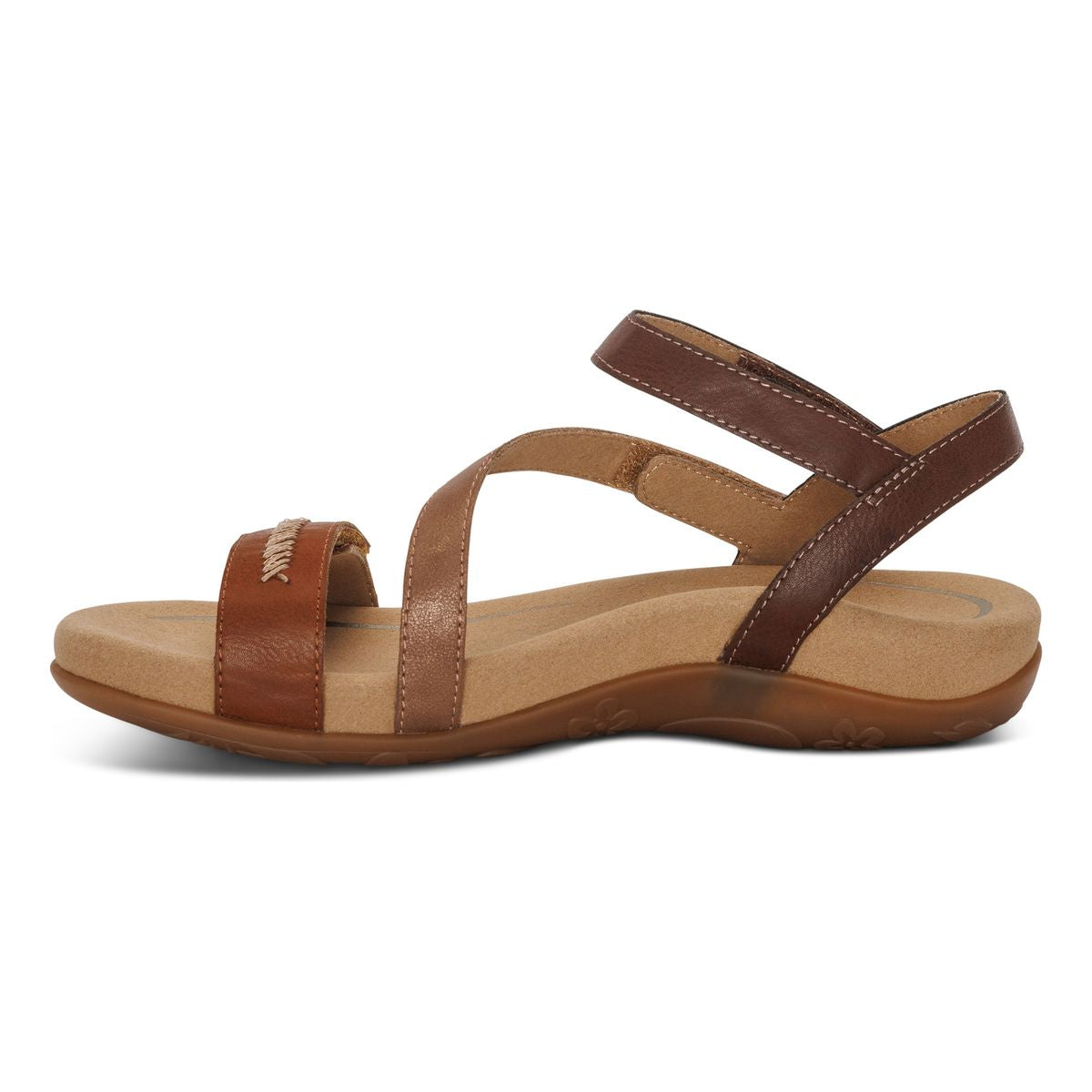 Aetrex Gabby Adjustable Quarter Strap Sandal in Cognac Multi