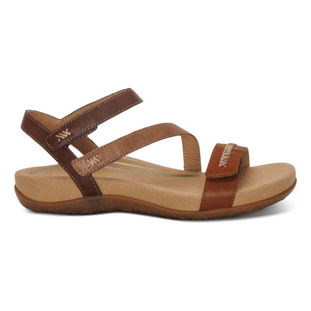 Aetrex Gabby Adjustable Quarter Strap Sandal in Cognac Multi