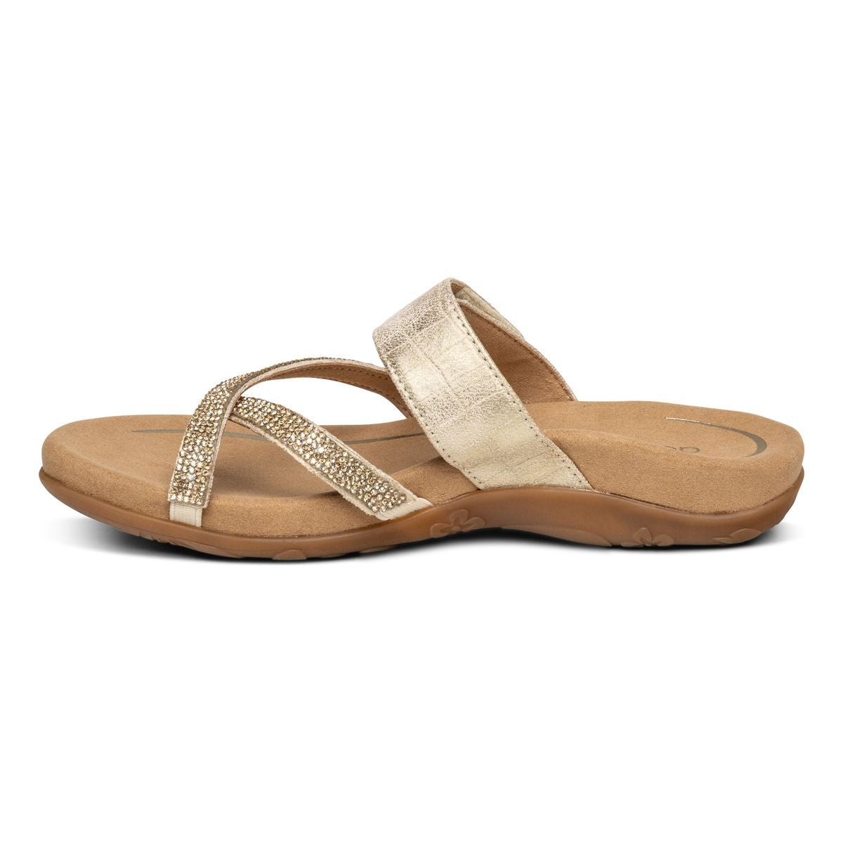 Aetrex Izzy Women's Adjustable Slide Sandal in Gold Sparkle