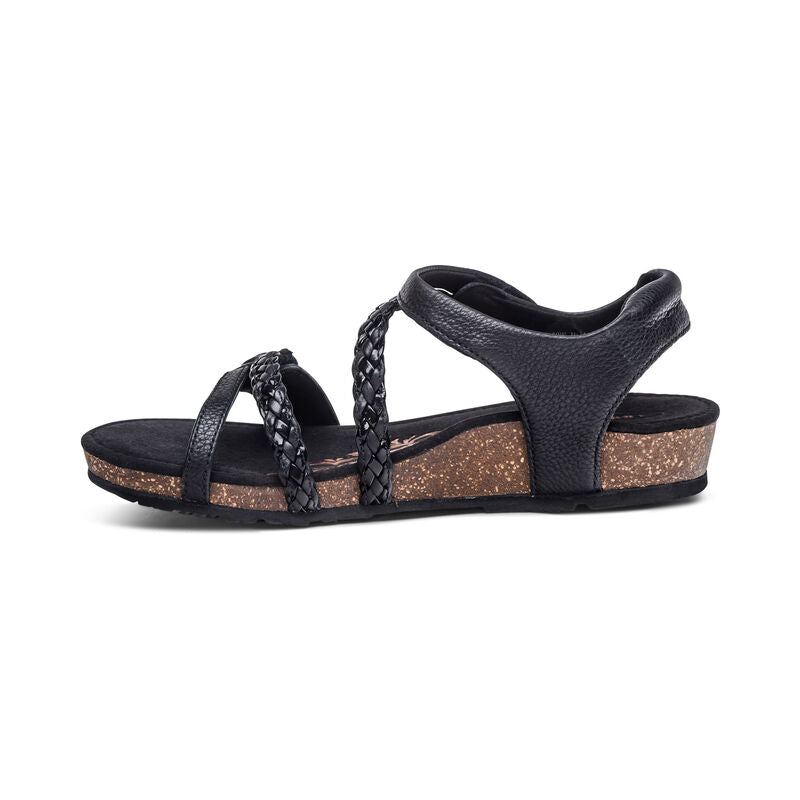 Aetrex Jillian Women's Braided Quarter Strap Sandal – Black