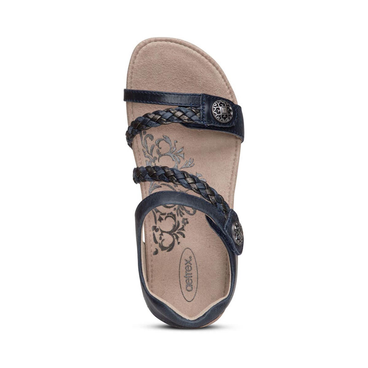 Aetrex Jillian Women's Braided Quarter Strap Sandal in Navy