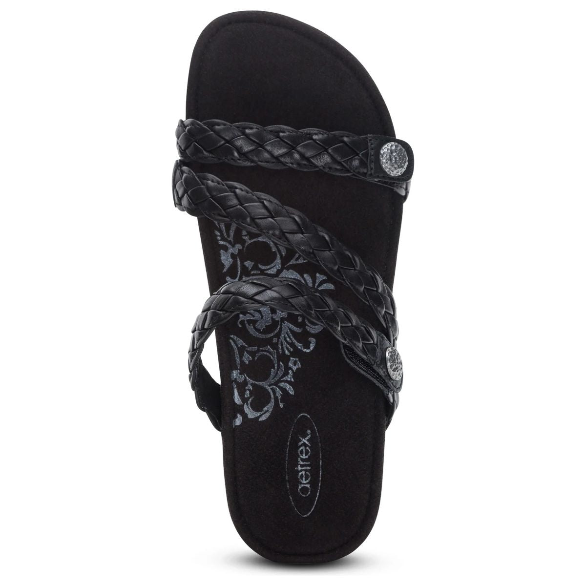 Aetrex Josie Women's Adjustable Braided Slide in Black
