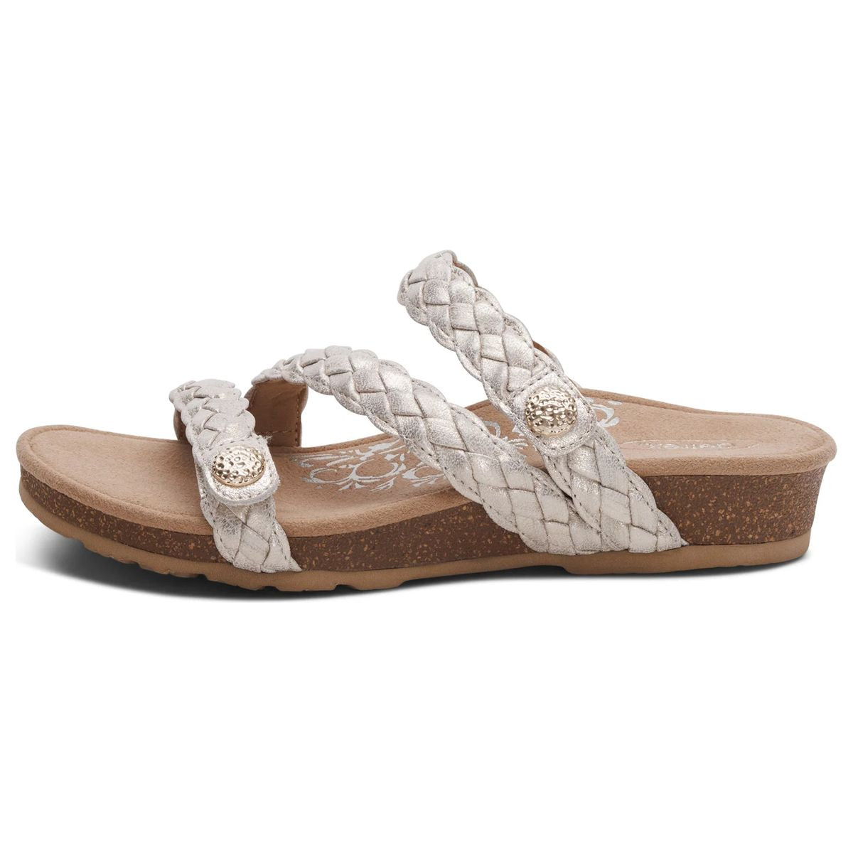 Aetrex Josie Women's Adjustable Braided Slide in Champagne