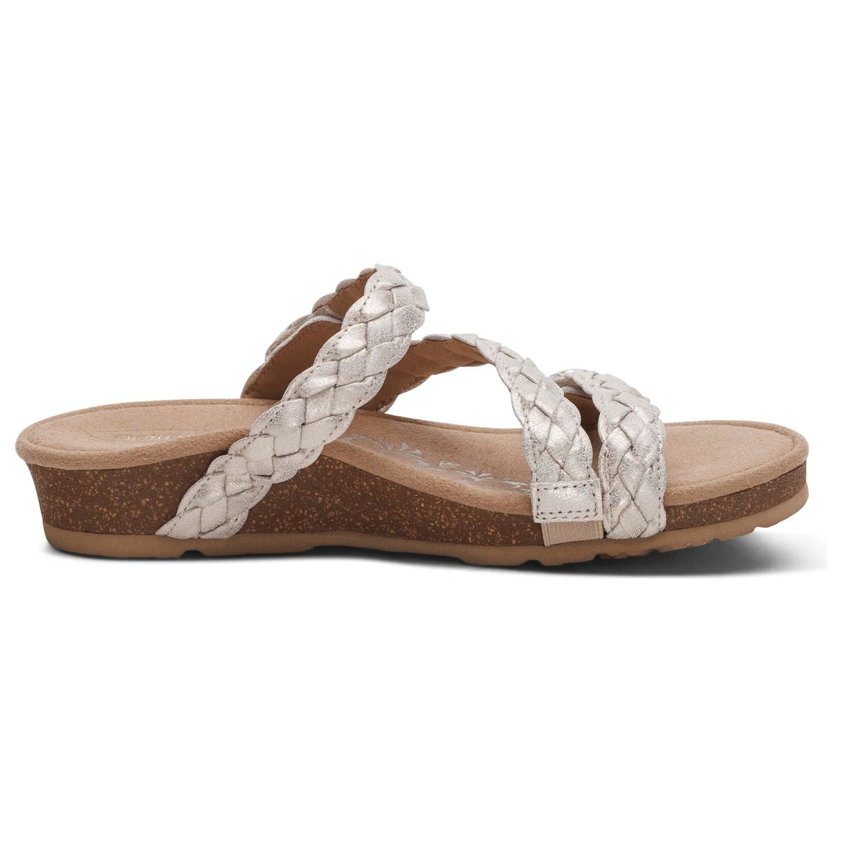 Aetrex Josie Women's Adjustable Braided Slide in Champagne