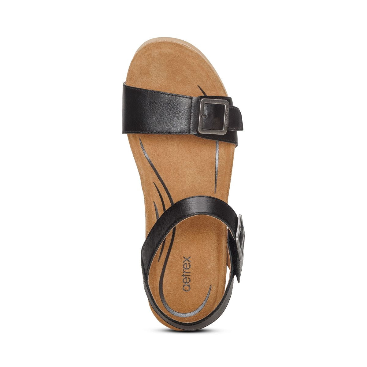 Aetrex Lexa Women's Quarter Strap Wedge – Black