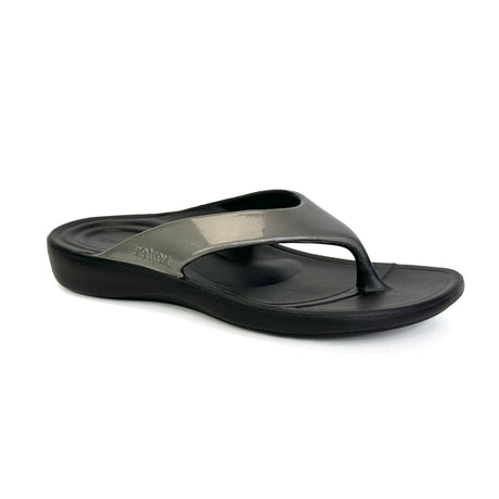 Pewter grey flip-flop sandal made from smooth UltraSky™ EVA foam with contoured arch support, soft toe post, and cushioned dual-density sole. Water-friendly and built for warm-weather comfort and foot pain relief. Style #L3034W