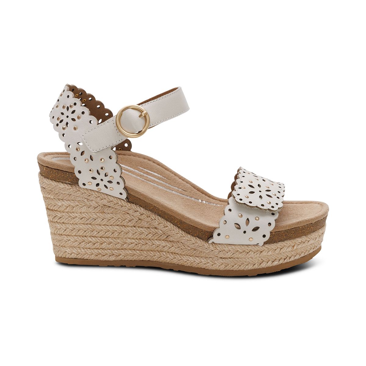 Aetrex Sydney Women's Quarter Strap Espadrille Wedge in Ivory
