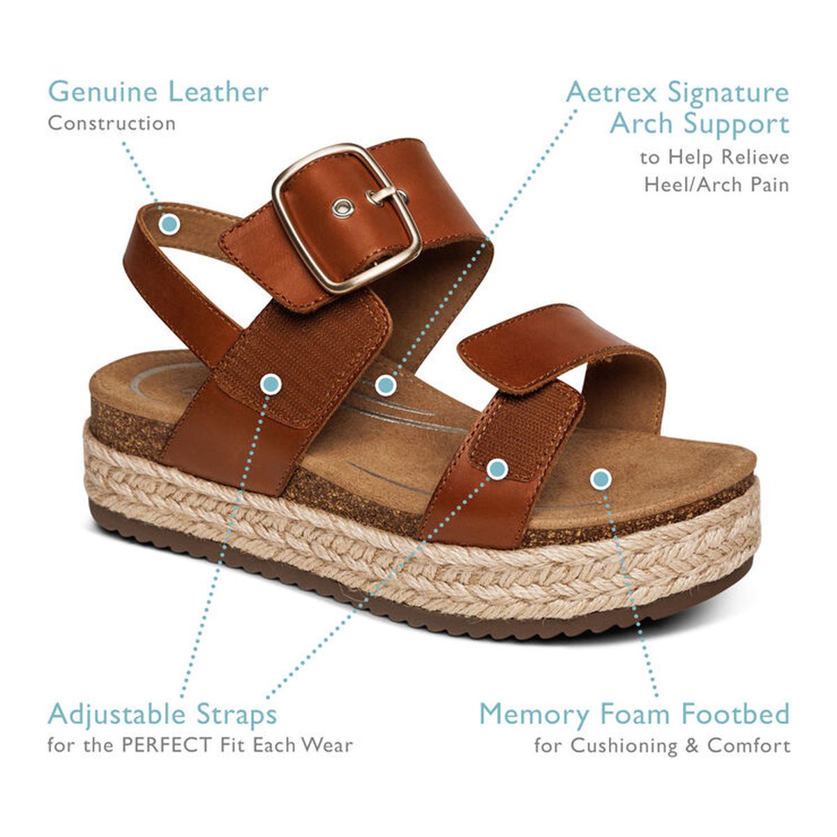Aetrex Vania Women's Arch Support Sandals in Cognac