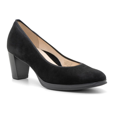 Black suede Ara Ophelia block heel pump. 13436-01