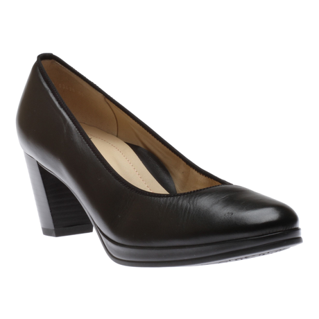 Black leather Ara Ophelia block heel pump. 13436-05