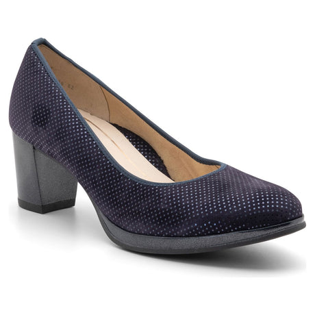 Navy dotted suede Ara Ophelia block heel pump. 13436-82