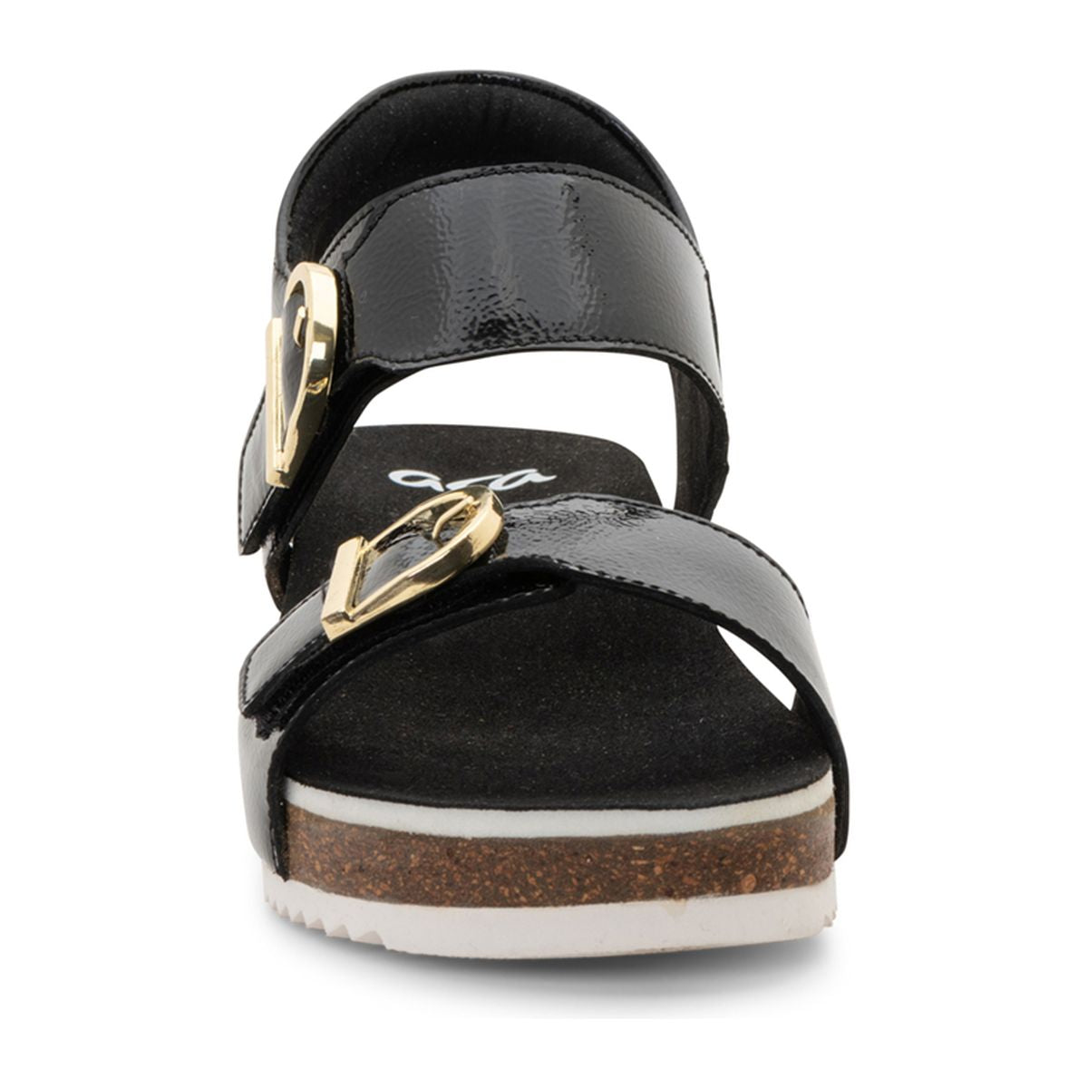 Nova Buckle Strap Wedge Sandal in black patent