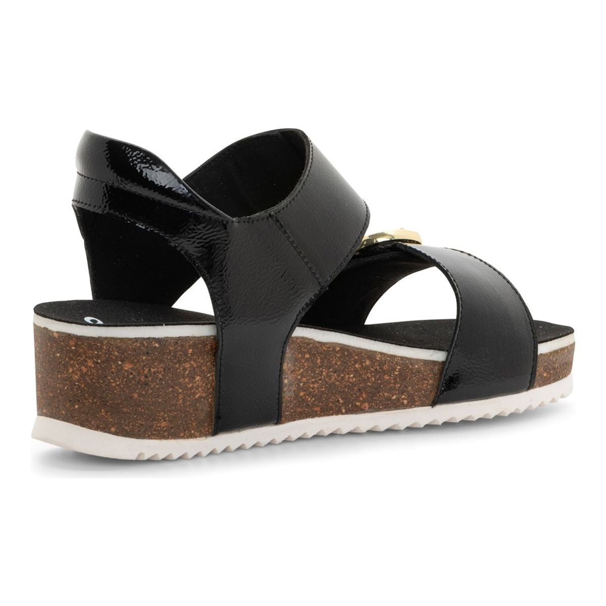 Nova Buckle Strap Wedge Sandal in black patent