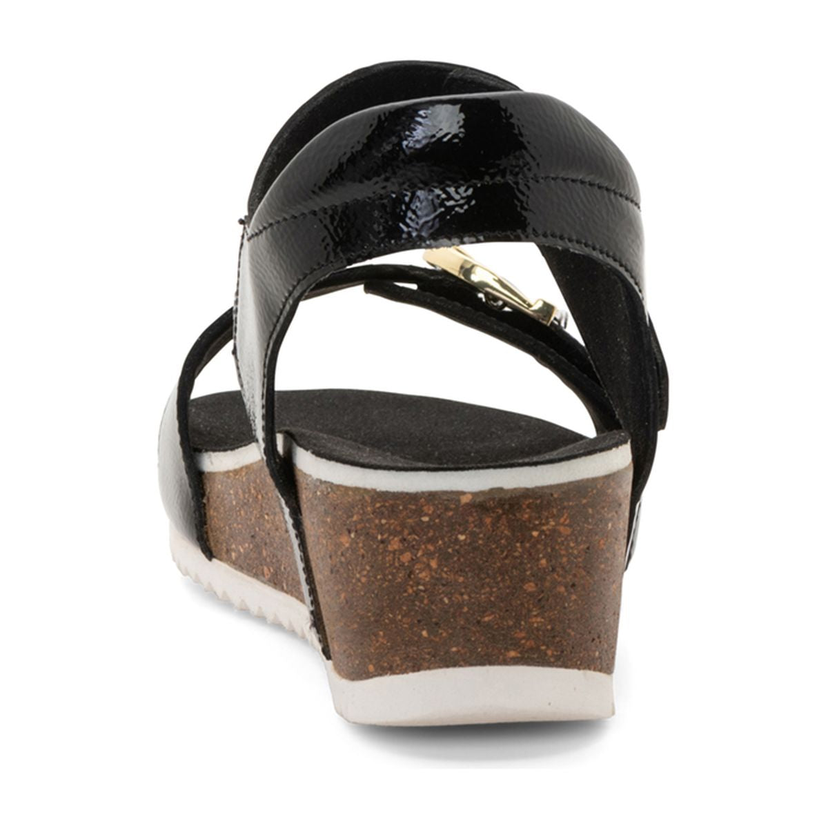 Nova Buckle Strap Wedge Sandal in black patent