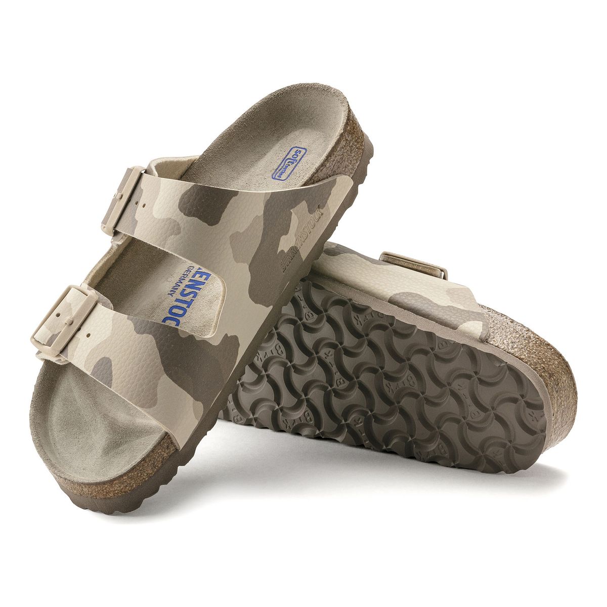 Birkenstock Arizona Women's Soft Footbed Birko-Flor in Desert Soil Camo Gray/Taupe
