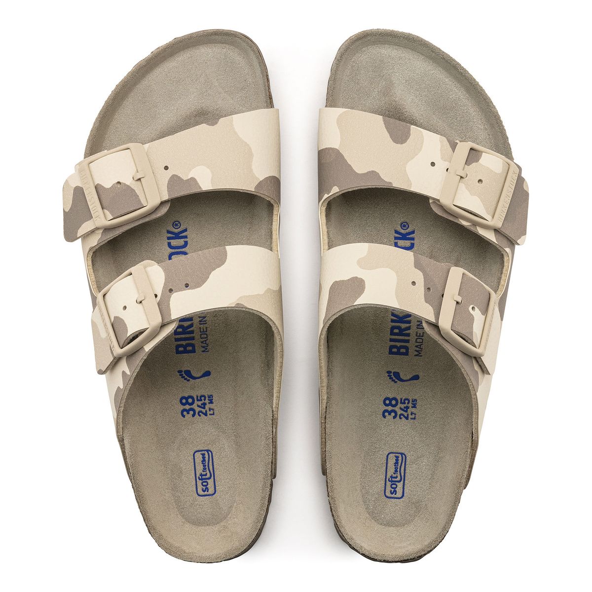 Birkenstock Arizona Women's Soft Footbed Birko-Flor in Desert Soil Camo Gray/Taupe