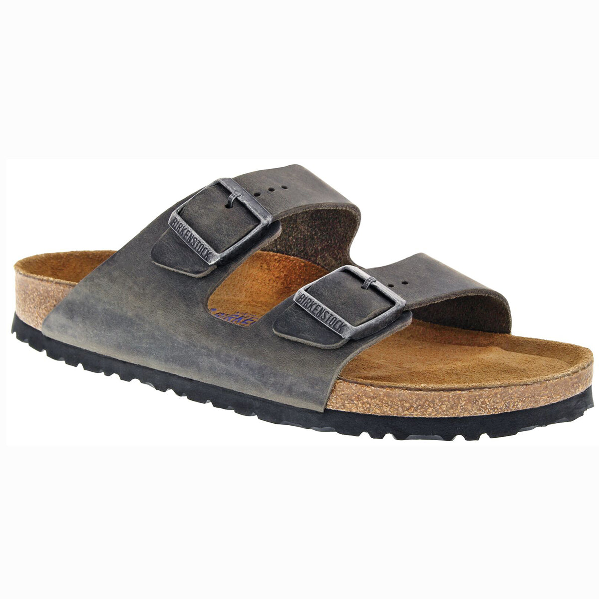 Arizona Soft Footbed Iron Grey Oiled Leather Slide Sandal