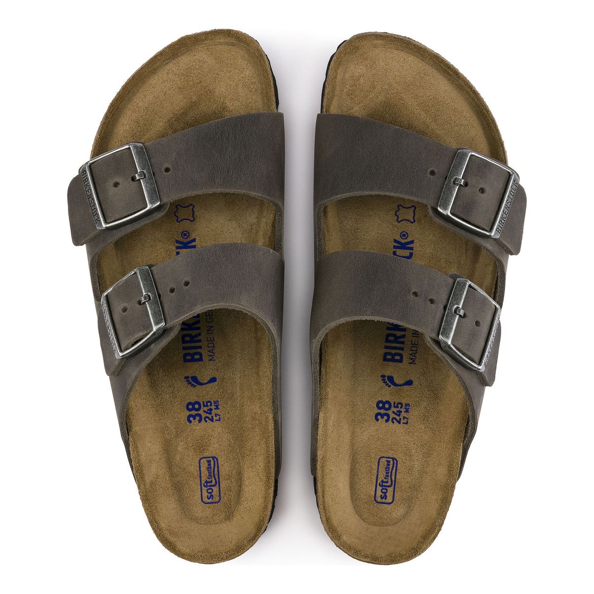 Arizona Soft Footbed Iron Grey Oiled Leather Slide Sandal