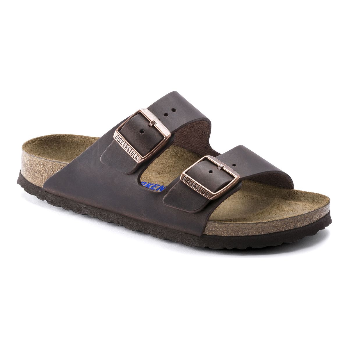 Birkenstock Arizona Soft Footbed sandal in Habana oiled leather with two adjustable straps and contoured cork footbed – available at Walking on a Cloud Canada. Style 52531
