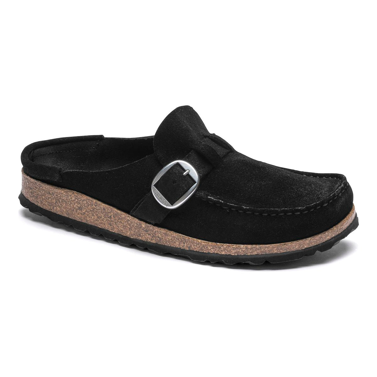 Birkenstock Buckley clog in black suede with adjustable buckle