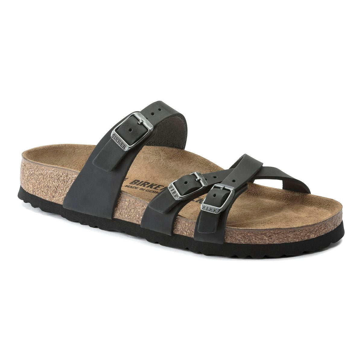 Birkenstock Franca Oiled Leather Slide Sandal for women in Black at Walking On a Cloud