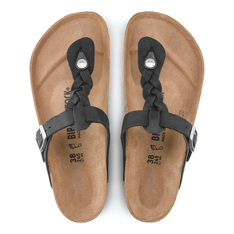 Birkenstock Gizeh Braided Toe Thong adjustable sandal in black. Perfect for a day of walking.