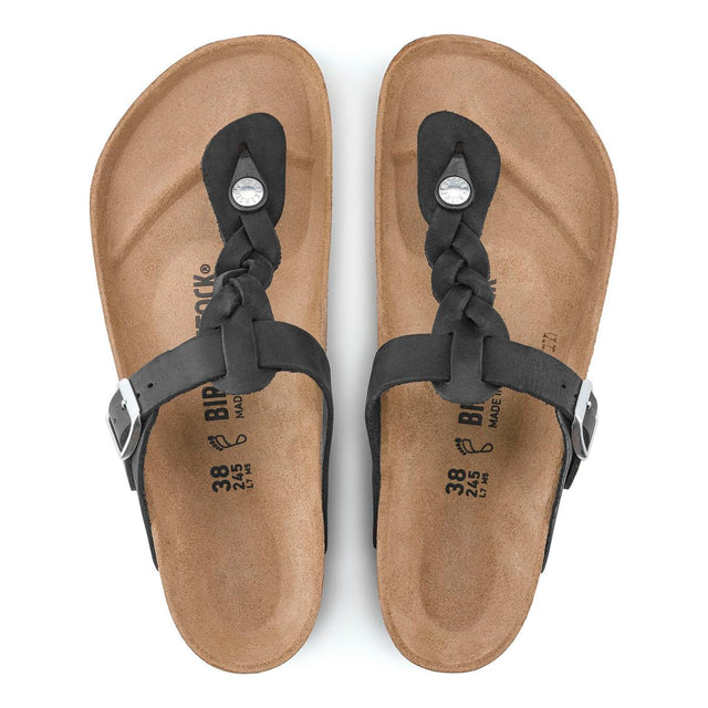 Birkenstock Gizeh Braided Toe Thong adjustable sandal in black. Perfect for a day of walking.