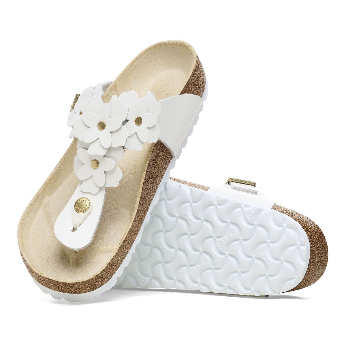 Gizeh flower Toe Thong in White Leather