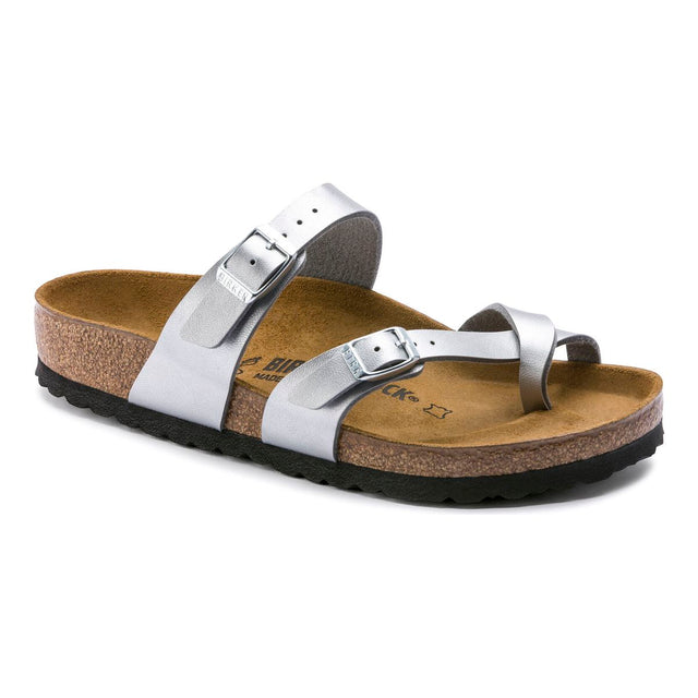 Birkenstock Mayari Birko-Flor in Silver (71081). Stylish toe loop, arch support & comfort footbed