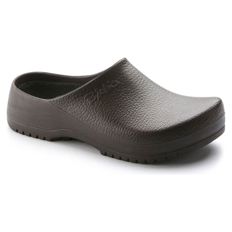 Birkenstock Super Birki unisex slip resistant clog in easy to clean black polyurethane