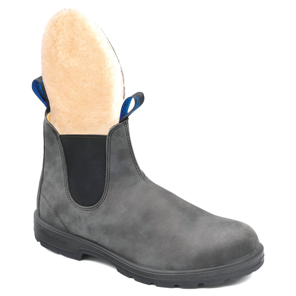 Blundstone 1478 Winter Unisex Boot in rustic black leather with waterproof elastic panels, Thinsulate lining, removable sheepskin footbed, XRD heel cushioning, and TPU outsole for winter traction. Style #1478