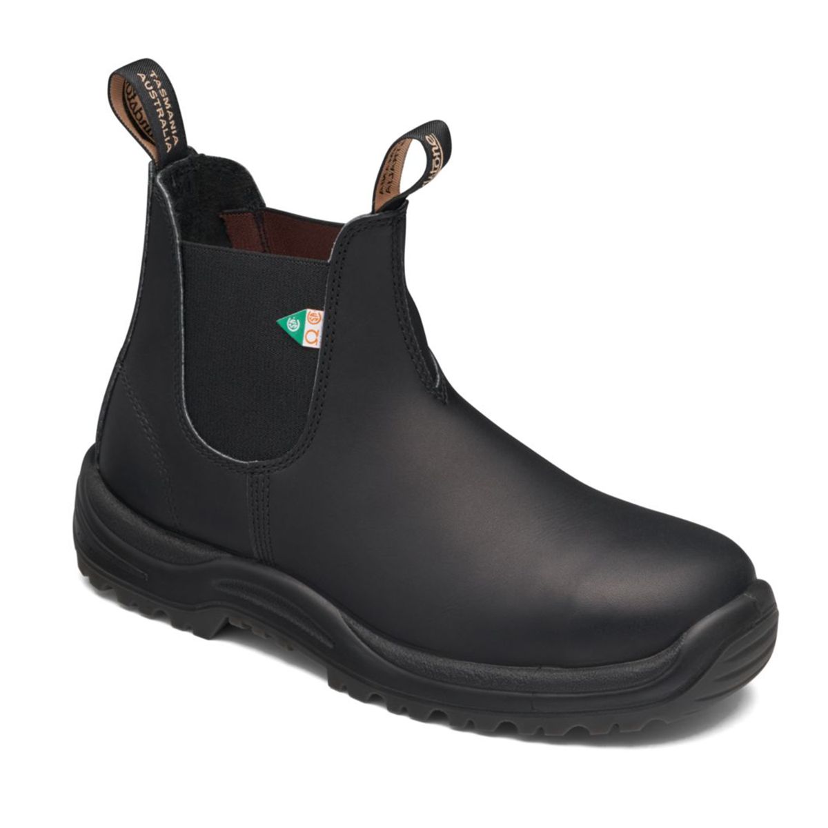 Blundstone 163 Unisex Safety Boot in premium 2.5mm weatherproof leather with CSA Grade 1 safety toe, puncture-resistant midsole, XRD heel cushioning, removable footbed, and slip-, oil-, acid-, and electric shock-resistant thermo-polyurethane outsole. Style #163