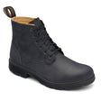 Blundstone 1936 Original Lace-Up Unisex Boot in Rustic Black featuring premium leather upper, secure lace-up closure, PU midsole, TPU outsole, XRD™ heel cushioning, removable EVA footbed, extra footbeds, and leather-lined interior. Style #1938