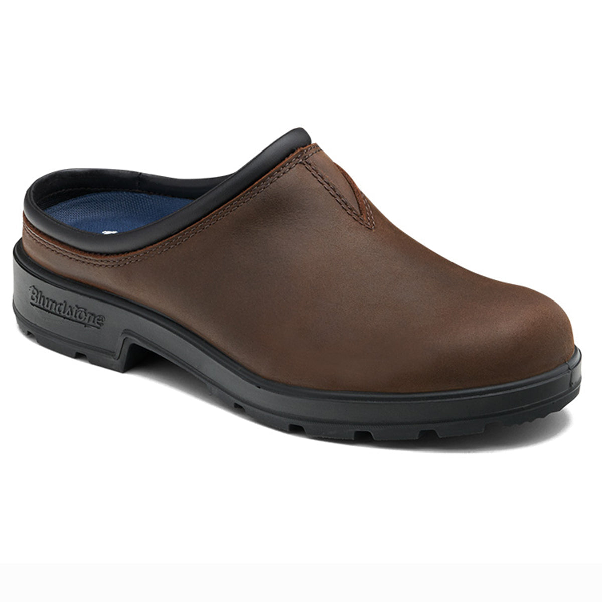 Blundstone 2421 Original Unisex Clog Slipper in brown leather with backless slip-on design, cushioned footbed, soft leather lining, and durable traction-ready outsole. Style #2421