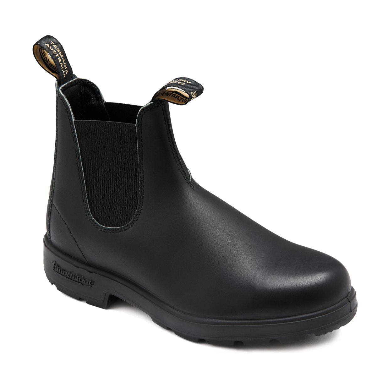 Blundstone 510 The Original Unisex Chelsea Boot in black leather with elastic side panels, steel shank, removable footbed, and lightweight thermo-urethane outsole for everyday wear. Style #510