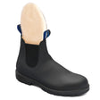 Blundstone 566 Winter Waterproof Unisex Boot in black leather with elastic panels, removable sheepskin footbed, Thinsulate insulation, XRD™ heel pad, and polyurethane midsole for warm, dry, and comfortable winter wear. Style #566