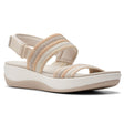 Clarks Ara Stroll Beige, fabric strap comfortable Sandals. Style #26177183