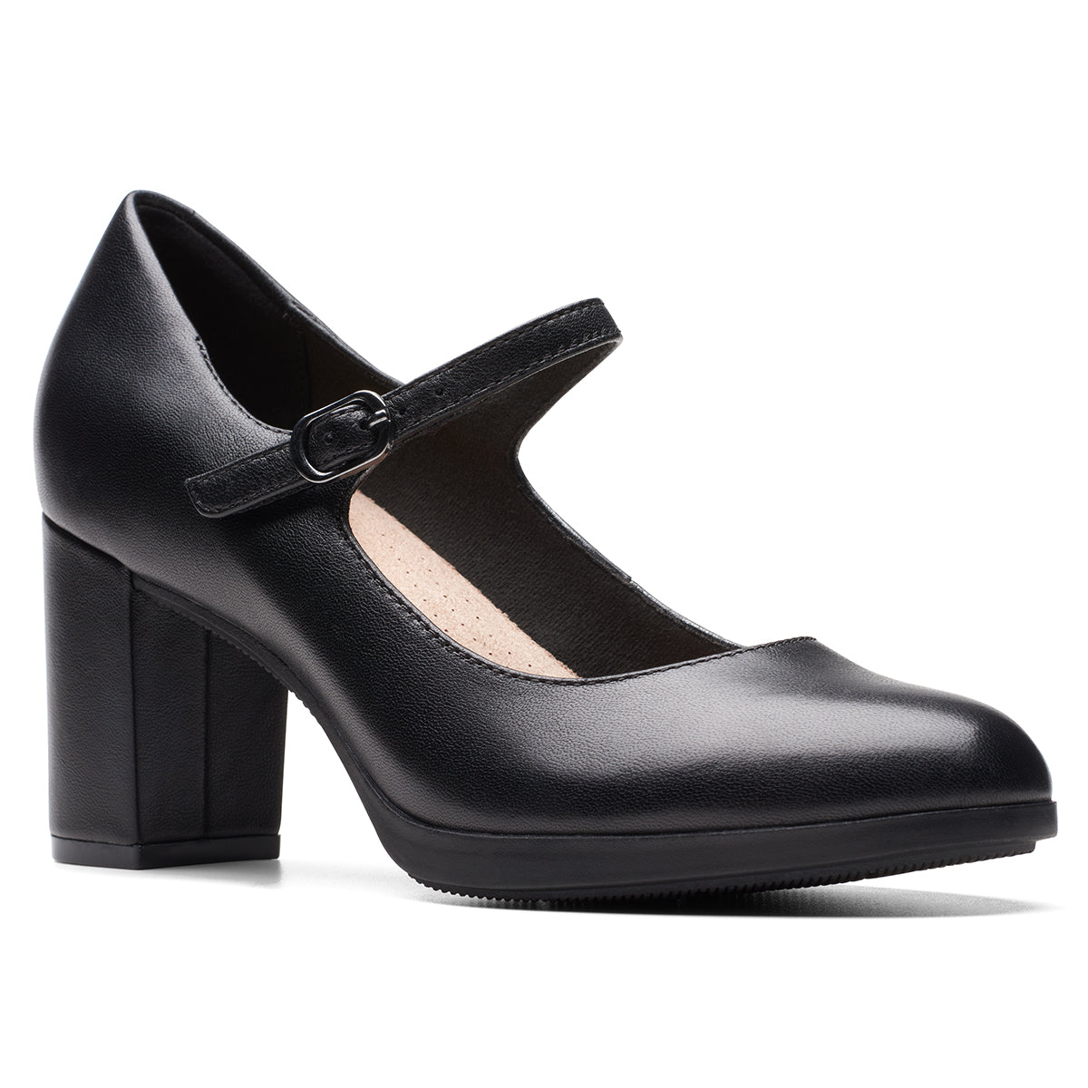 Clarks Bayla Nora Black High Heel, adjustable strap pump Style #26174484