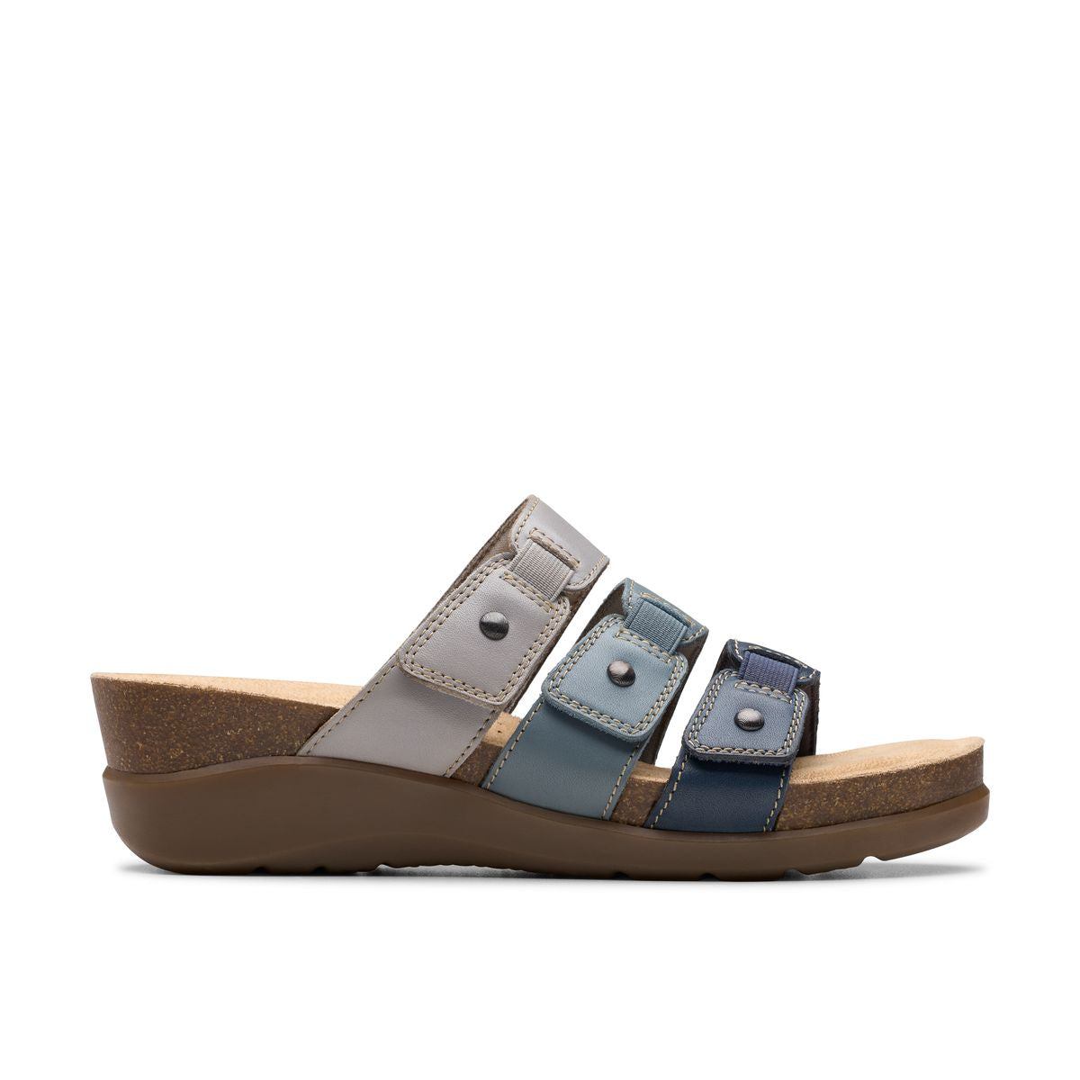 Women’s navy leather Velcro sandal – side angle. Clarks Calenne Lily Navy Canada, Style #26181559