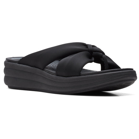 Clarks Drift Ave Women's Wedges in Black, Platform Sandal, thick straps flip flop. Style #26171893