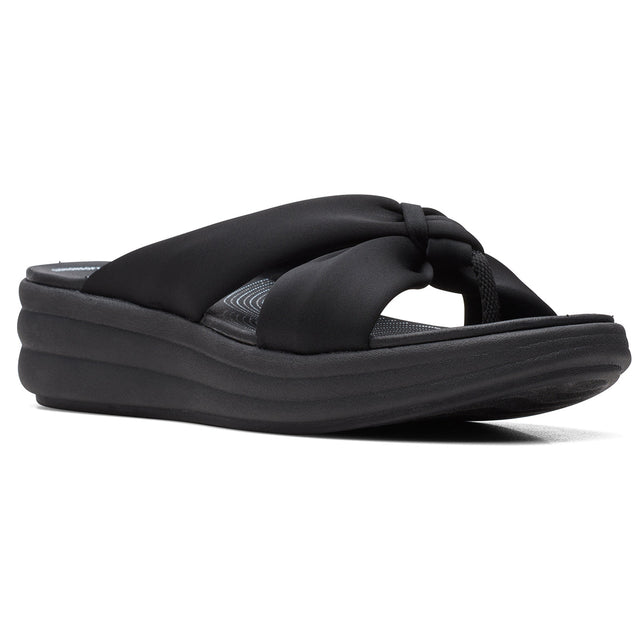 Clarks Drift Ave Women's Wedges in Black, Platform Sandal, thick straps flip flop. Style #26171893