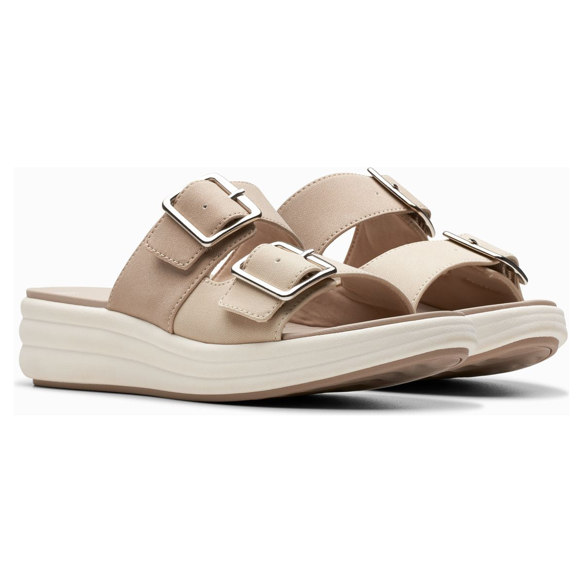 Clarks Women's Drift Buckle Wedges in Sand, All day comfort flip flops sandles. Style #26177849