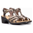 Bronze leather women’s sandal with block heel, open toe, adjustable ankle strap, soft textile lining, and cushioned footbed for all-day comfort. Style #26181671