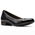 Clarks Juliet Step Slip On Women's Dress Heel in Black, Comfortable leather ballet flats. Style #26175430