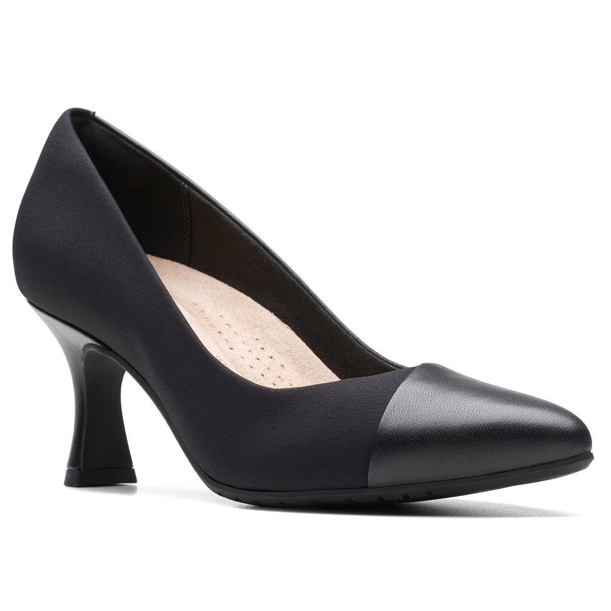 Clarks Kataleyna Rose Women's Dress Heel in Black. Sleek low kitten heels toe cap Style #26175070