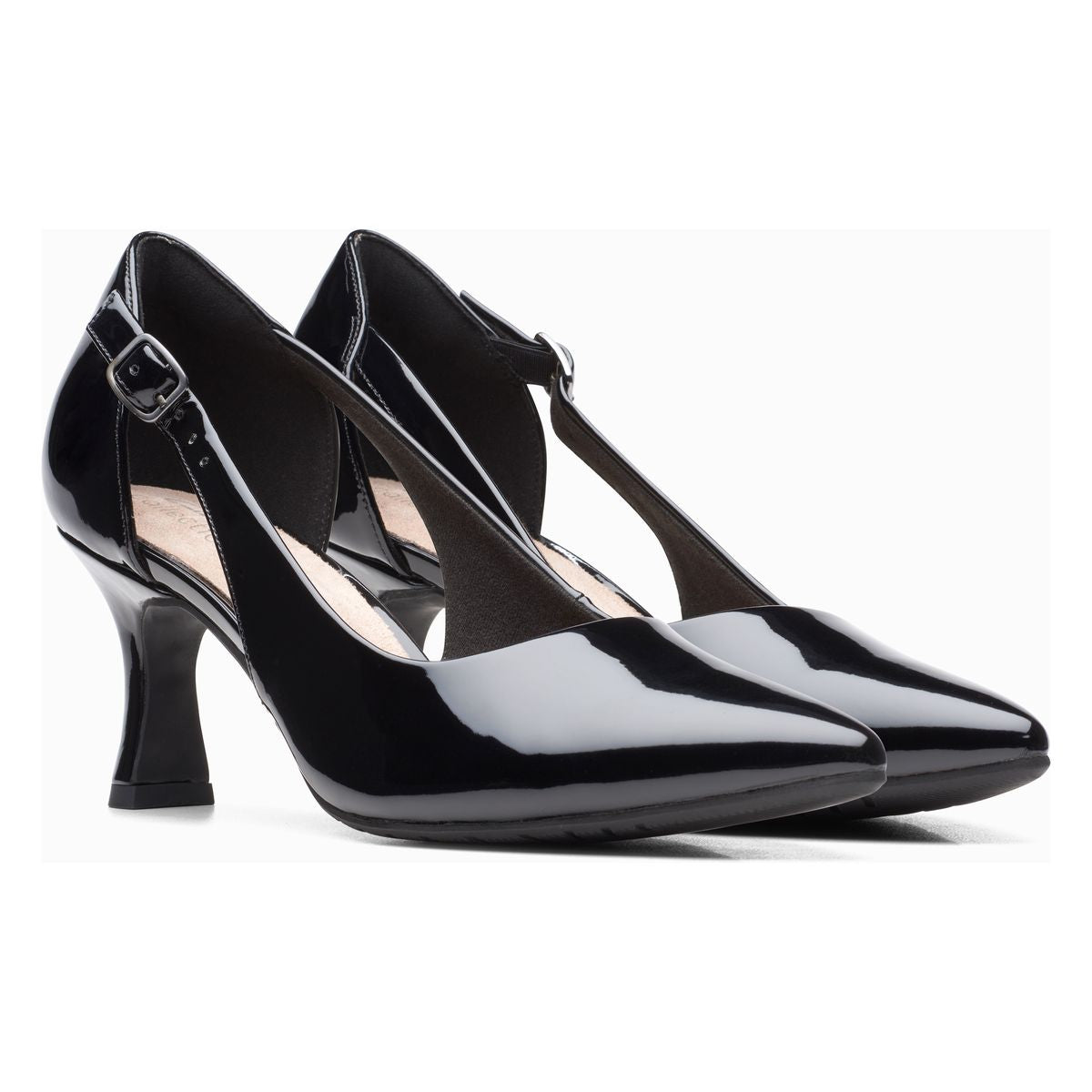 Clarks Kataleyna Rae Women's Dress Heel in Black. Sleek black strappy heels, buckle closure Style #26171228