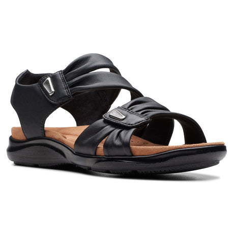 Clarks Kitly Ave Flat Women's Sandals in Black, comfortable black strappy sandal.  Style #26177303