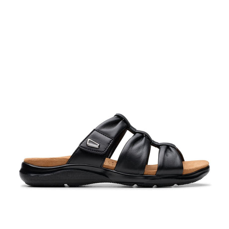 Clarks Kitly Slide Women's Sandals in Black, strappy comfortable summer shoes, Style #26177306