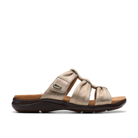 Clarks Kitly Slide Women's Sandals in Metallic, comfortable breathable summer shoes. Style #26181444