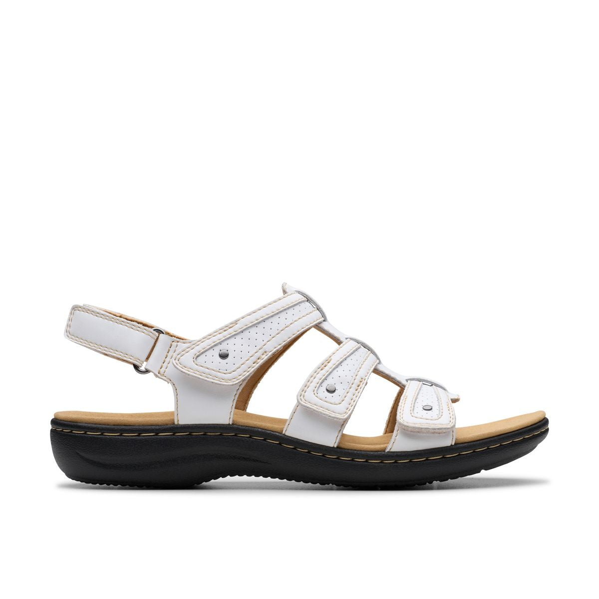 Clarks Laurieann Ivy Women's Sandals in White, Strappy velcro closure comfortable summer shoes, Style #26181701